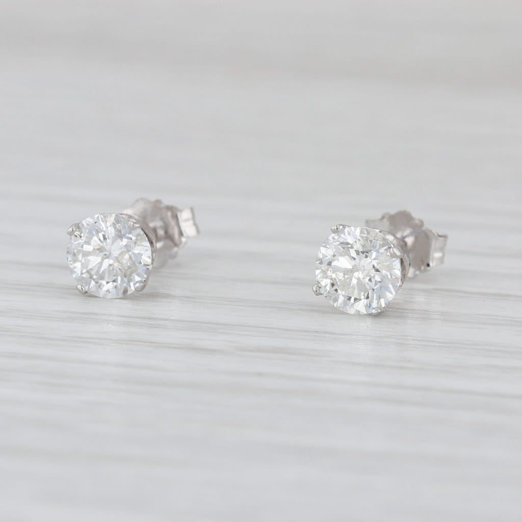 1ctw Diamond Stud Earrings 14k White Gold Round Solitaire Studs Butterfly Backs