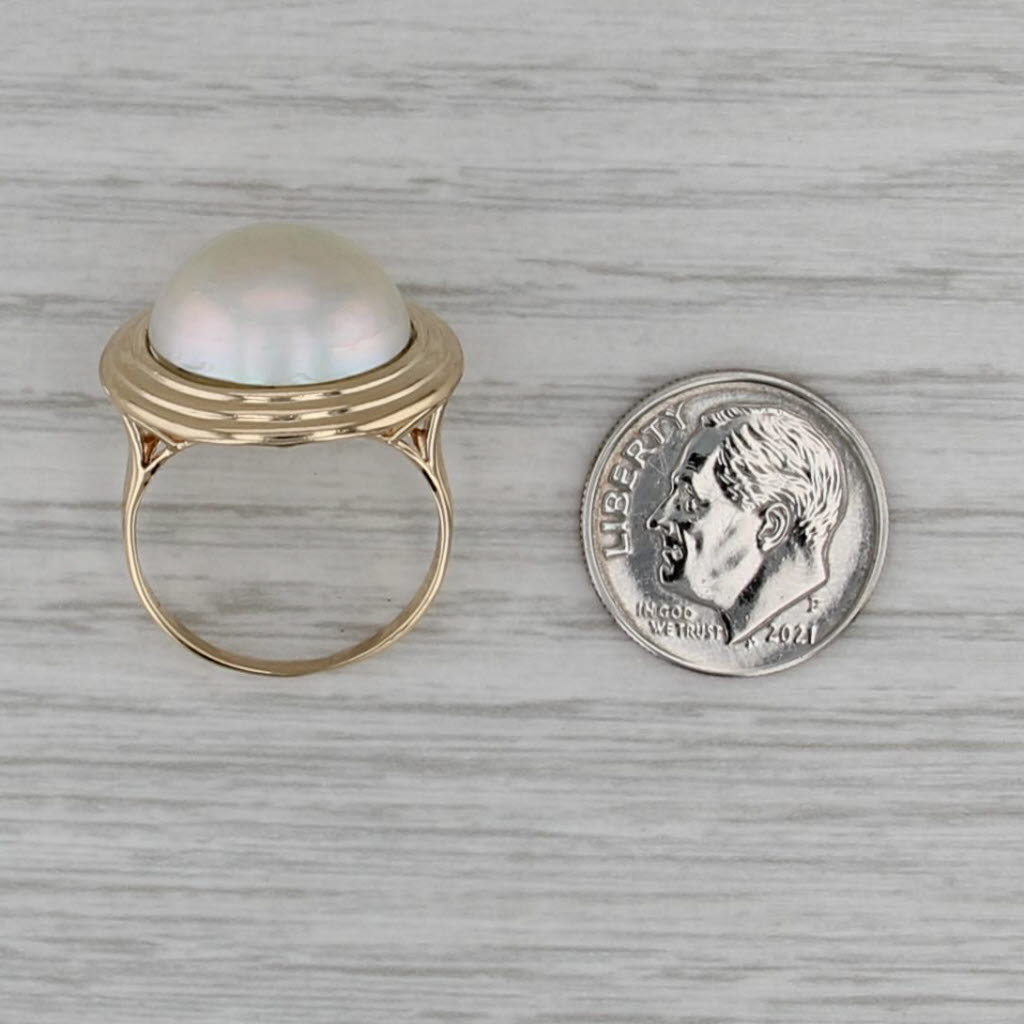 14.7mm Round Mabe Pearl Solitaire Cabochon Ring 14k Yellow Gold Size 7