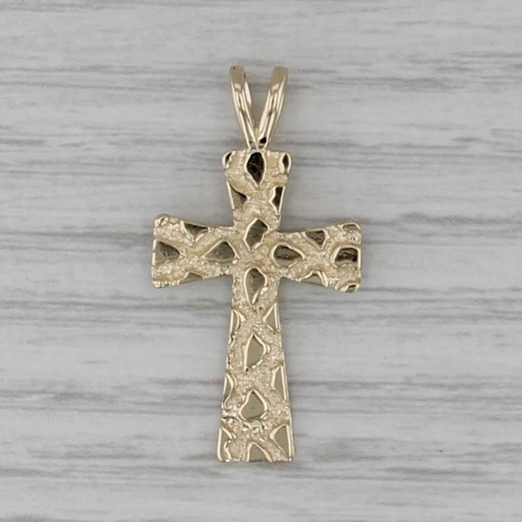 Gold Nugget Cross Pendant 14k Yellow Gold Religious Jewelry