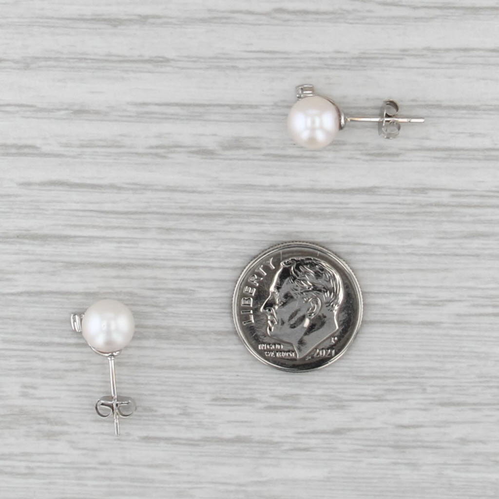 Cultured Pearl Diamond Stud Earrings 14k White Gold 7.1-7.2mm Bead Studs