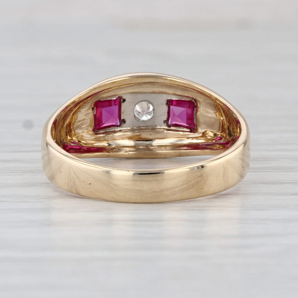 0.57ctw Lab Created Ruby Diamond Ring 14k Yellow Gold Vintage Men's Size 12