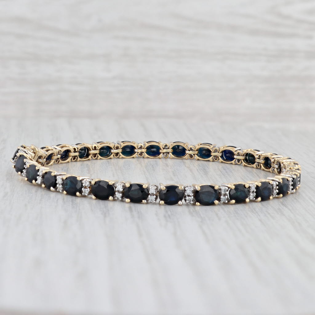 Light Gray 8.75ctw Blue Sapphire Diamond Tennis Bracelet 18k Gold Town & Country 7.25"