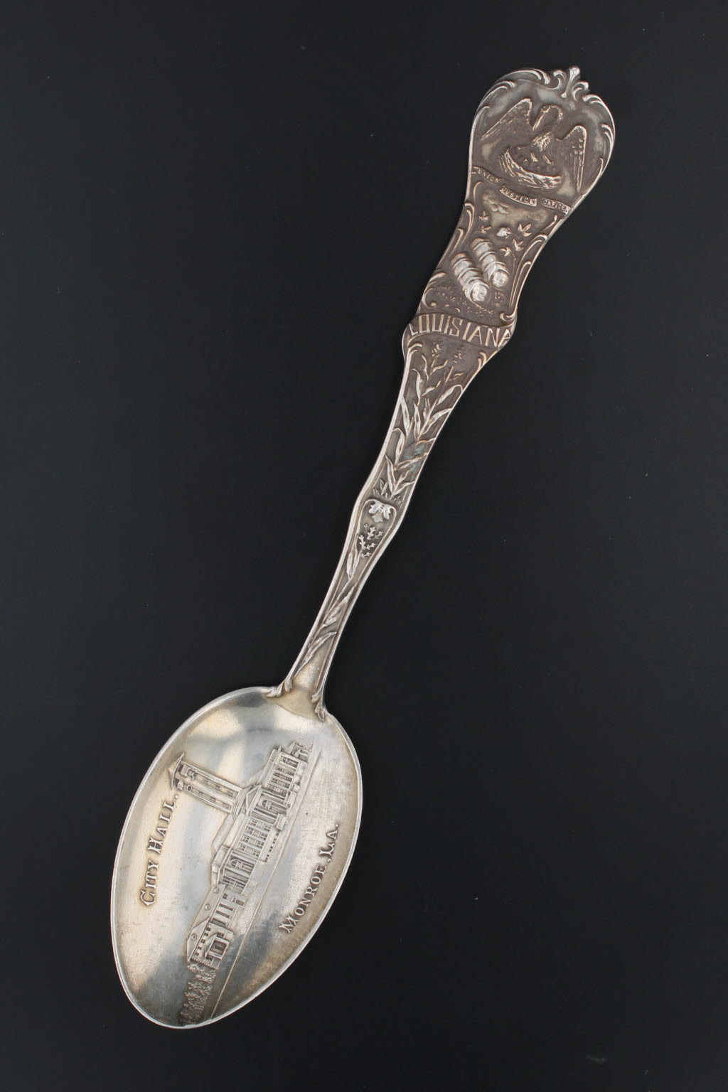 Dark Slate Gray Vintage Louisiana Souvenir Spoon Sterling Silver Monroe City Hall Watson