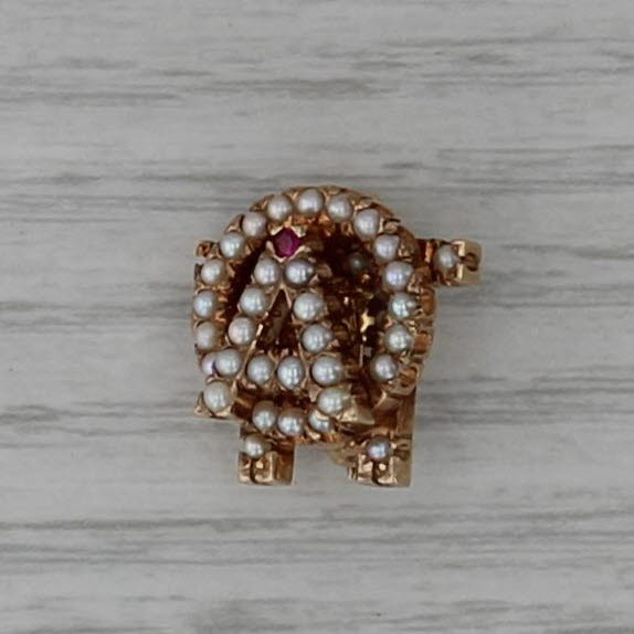 Alpha Omicron Pin 10K Gold Lab Created Ruby Pearl Vintage Sorority Badge