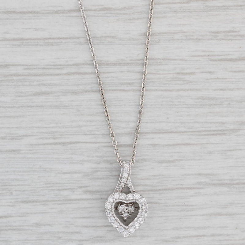 0.23ctw Floating Diamond Heart Pendant Necklace 14k White Gold 16" Cable Chain