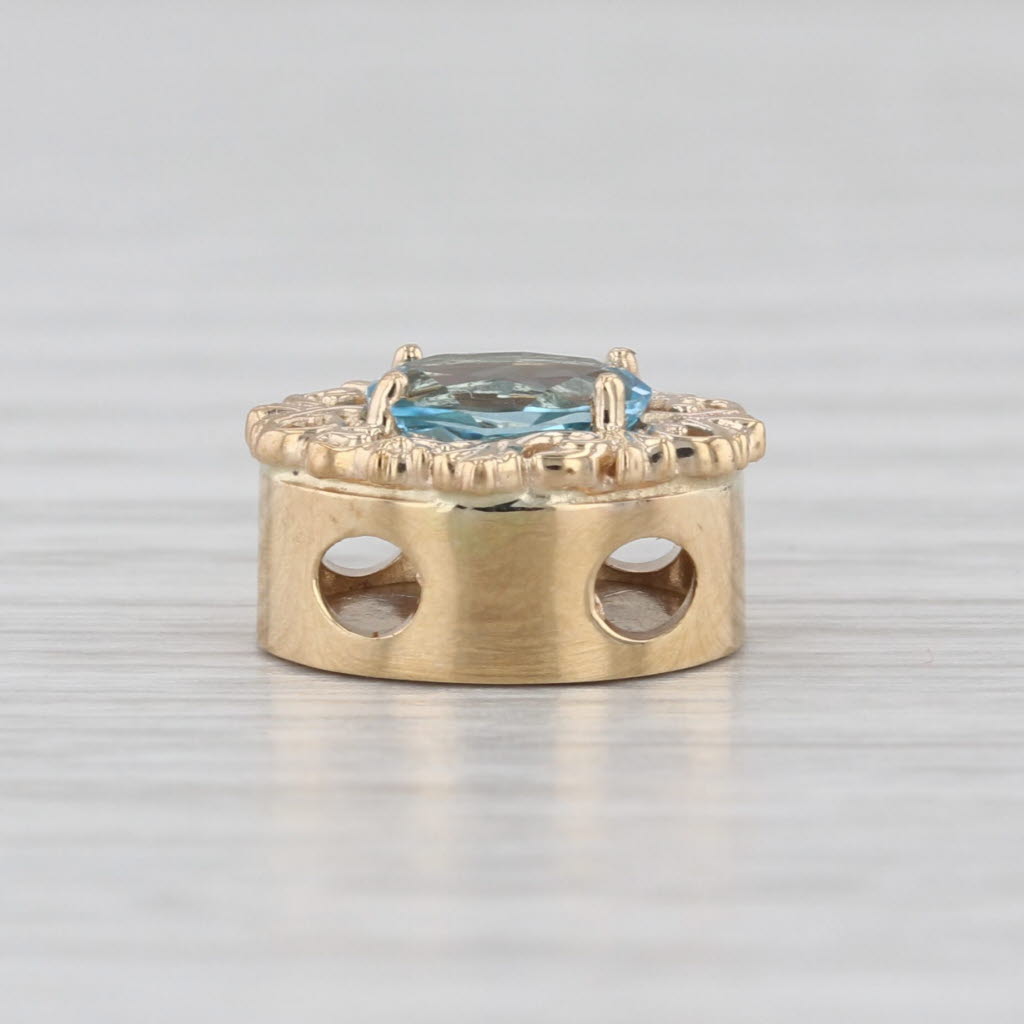 Vintage 1ct Blue Topaz Solitaire Slide Bracelet Charm 14k Yellow Gold