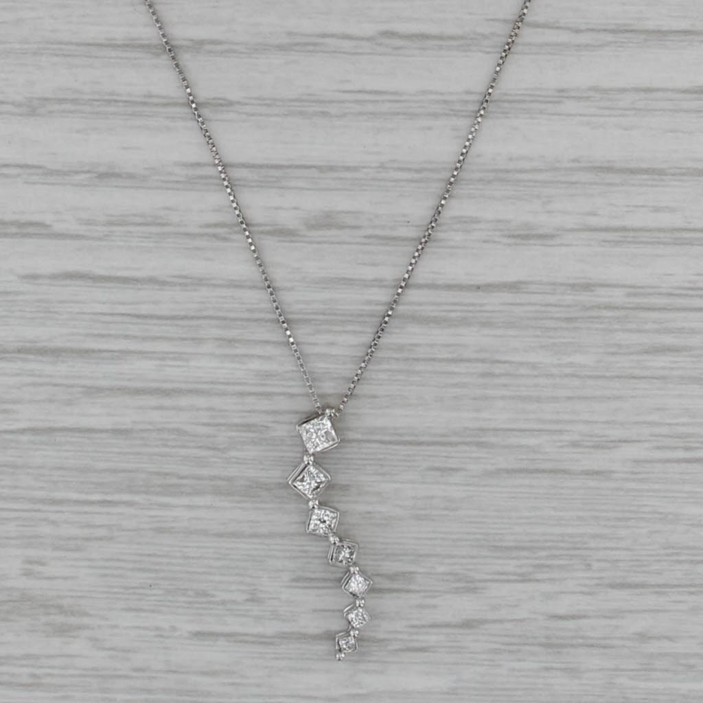 0.60ctw Graduated Diamond Journey Pendant Necklace 14k White Gold 21" Box Chain