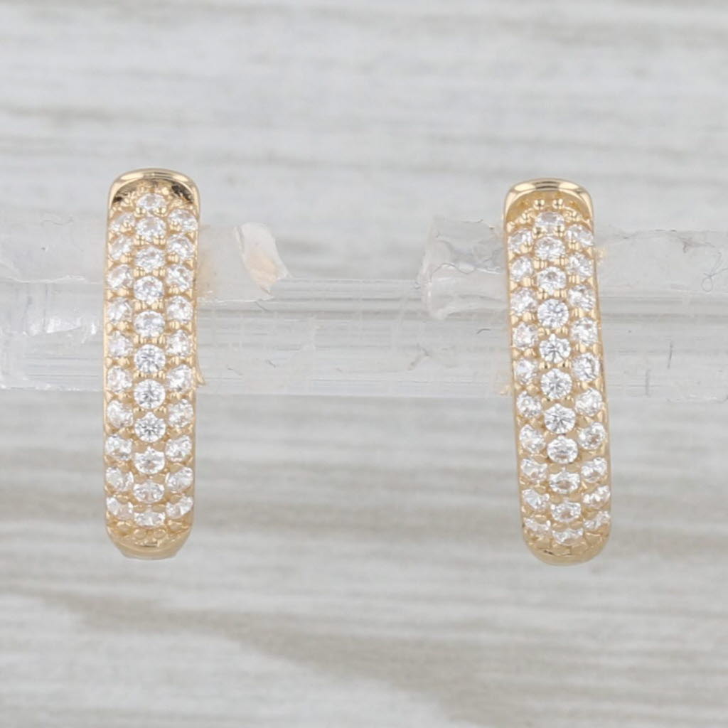 Gray New 0.24ctw Cubic Zirconias Oval Hoop Earrings 14k Yellow Gold Snap Top Hoops