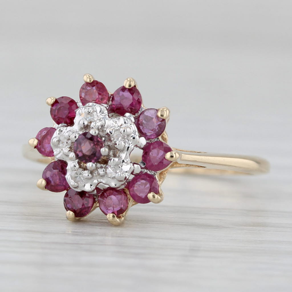 Light Gray 0.68ctw Ruby Diamond Cluster Flower Ring 10k Yellow Gold Size 6.25