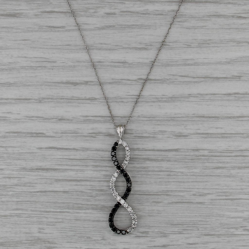 0.60ctw Black White Diamond Figure-8 Journey Pendant Necklace 10k White Gold 18"