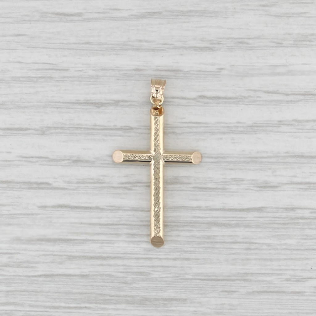 Reversible Etched Gold Cross Pendant 14k Yellow Gold Religious Jewelry
