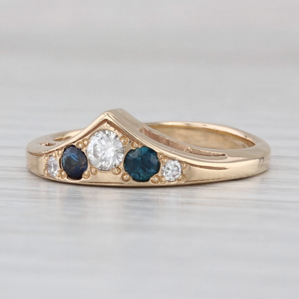 0.32ctw Diamond Sapphire 3-Stone Ring 14k Yellow Gold Size 6.5 Stackable Band
