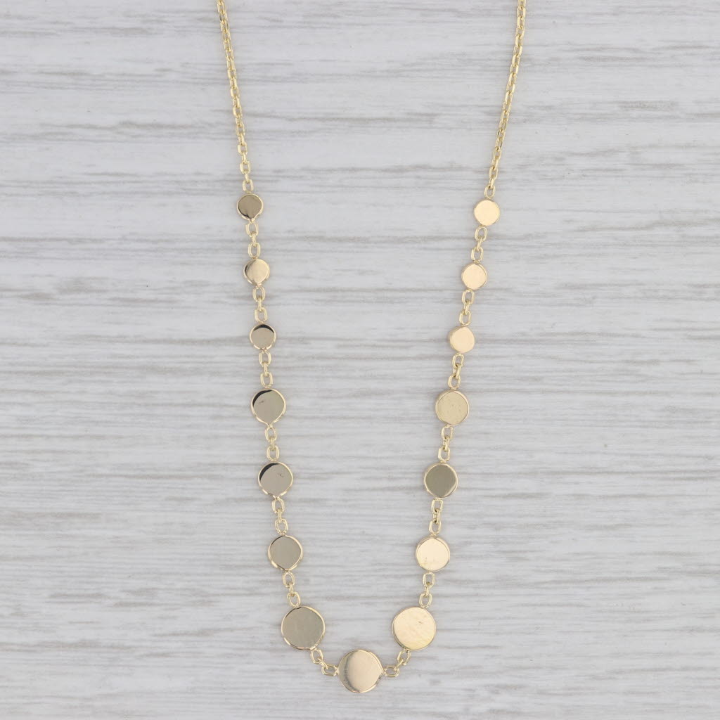 Gray Stationary Discs Necklace 14k Yellow Gold 16.75" Cable Chain