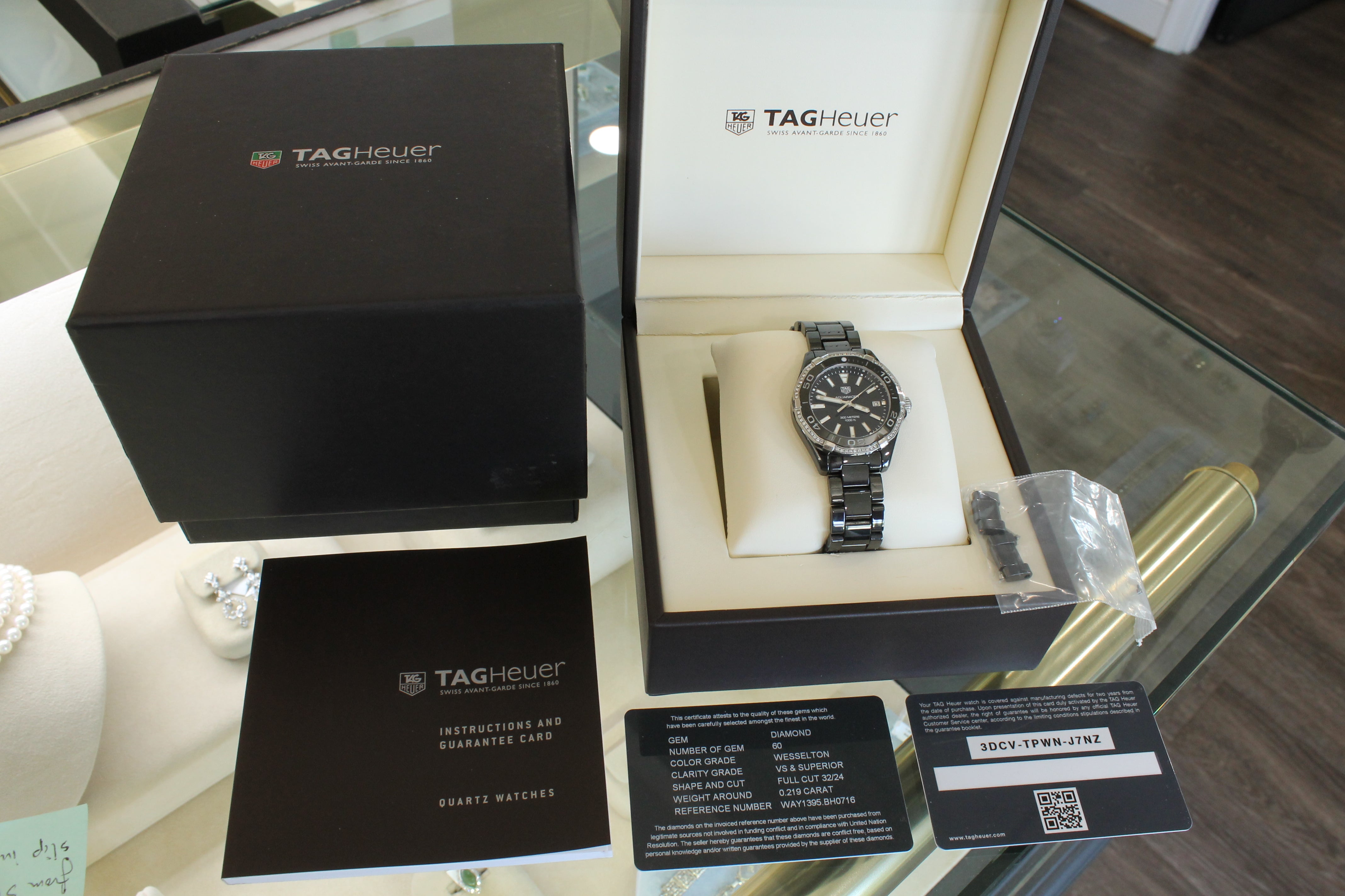 Tag Heuer Ladies Aquaracer Black Ceramic & Diamond 35mm Quartz Watch Box WAY1395