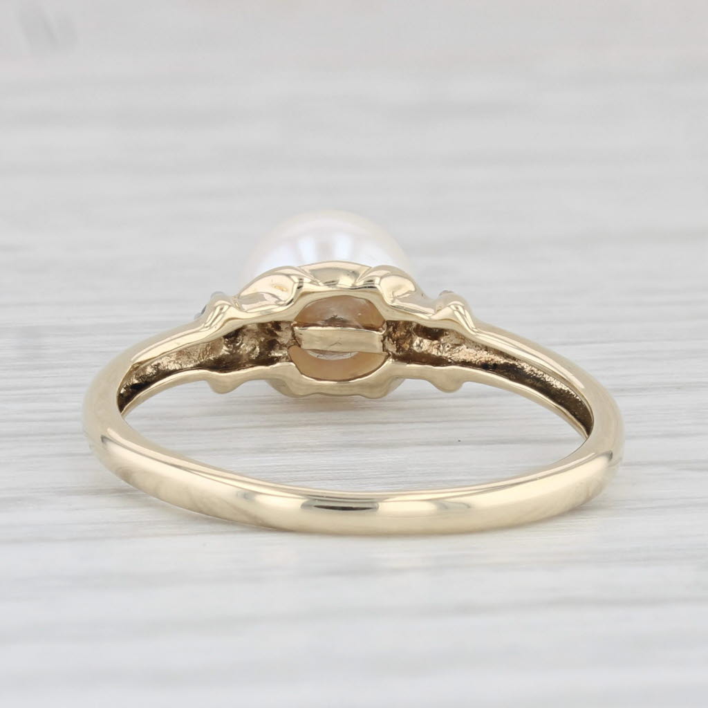 Light Gray Cultured Pearl Solitaire Ring 10k Gold Size 7 Diamond Accents
