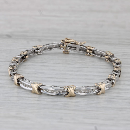 Gray 0.20ctw Diamond Bar X Link Bracelet 10k White Yellow Gold 7.25"