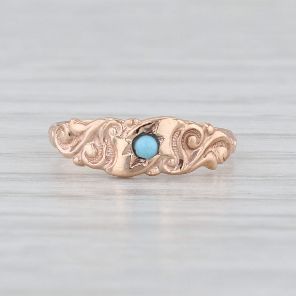 Antique Glass Baby Ring 10k Yellow Gold Small Size Band