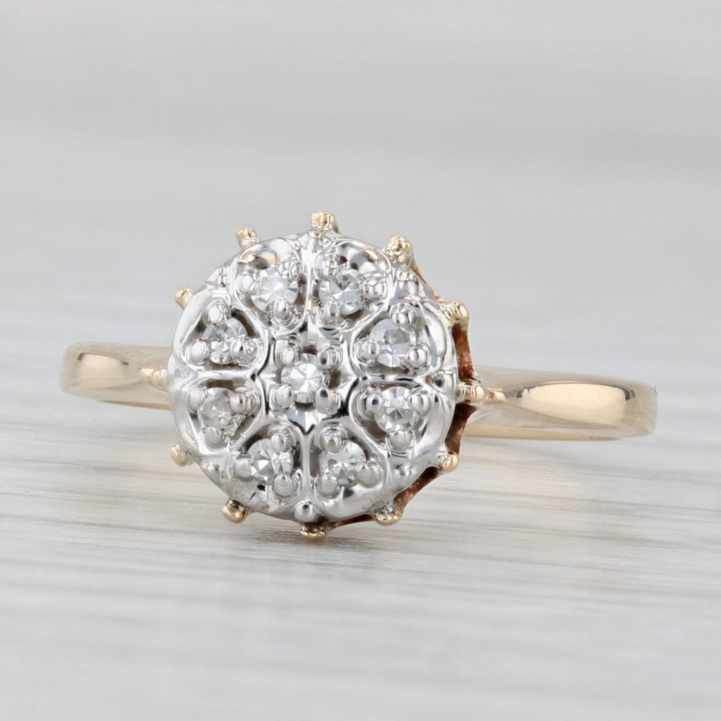 Light Gray Vintage 0.10ctw Diamond Cluster Ring 10k Yellow Gold Size 6.75 Engagement