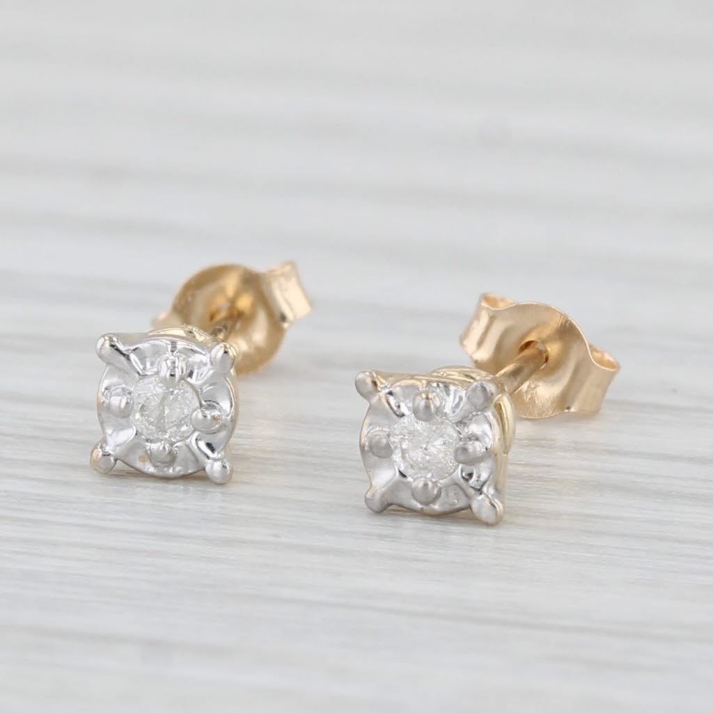 Light Gray Round Diamond Solitaire Stud Earrings 10k Yellow Gold