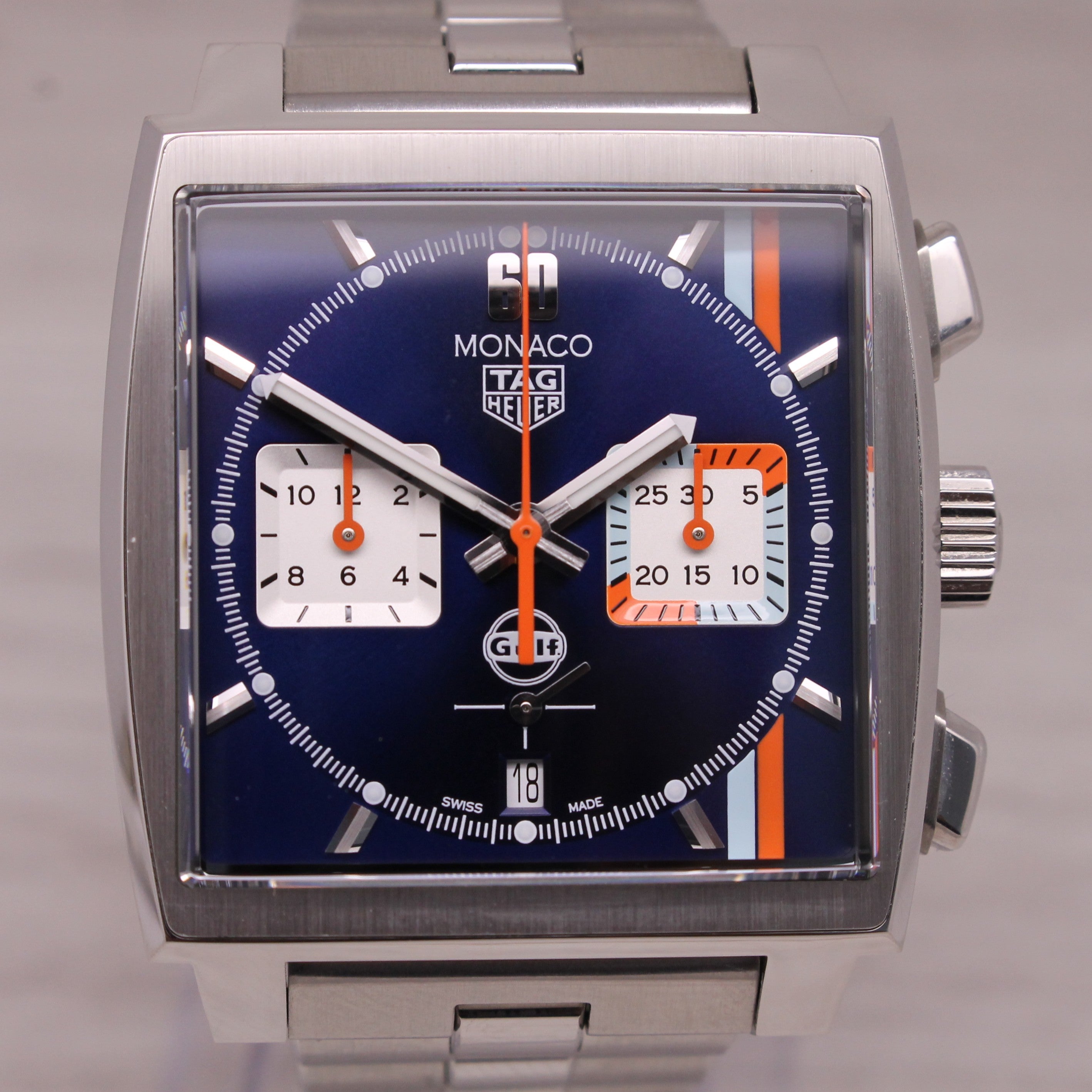 Dark Gray Tag Heuer Gulf Monaco Mens Steel Automatic Chronograph Watch w/ Box CBL2115