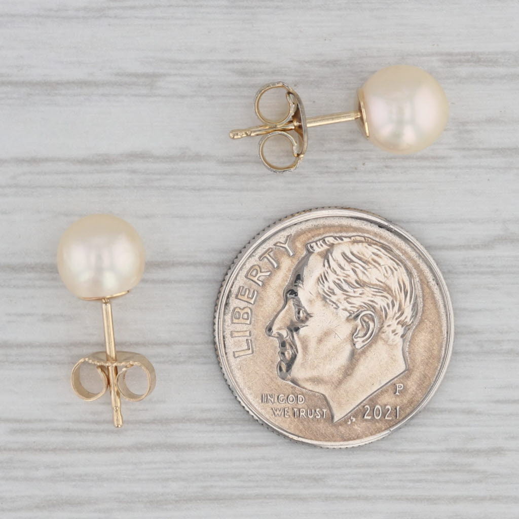 Gray Cultured Pearl Solitaire Stud Earrings 14k Yellow Gold