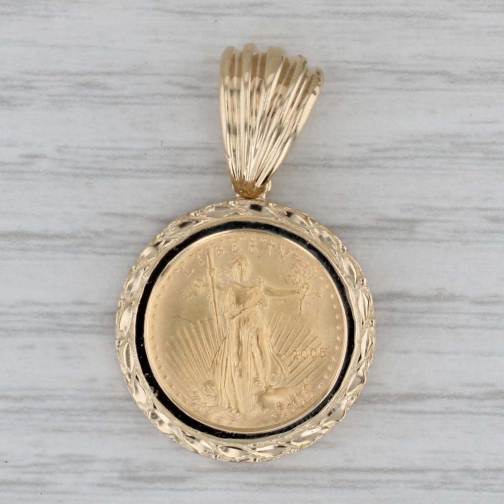 American Eagle Walking Liberty 2005 Coin Pendant 14k 22k Gold 5 Dollar