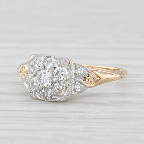 Light Gray Vintage Jabel Diamond Cluster Engagement Ring 14k Yellow Gold Size 8.5