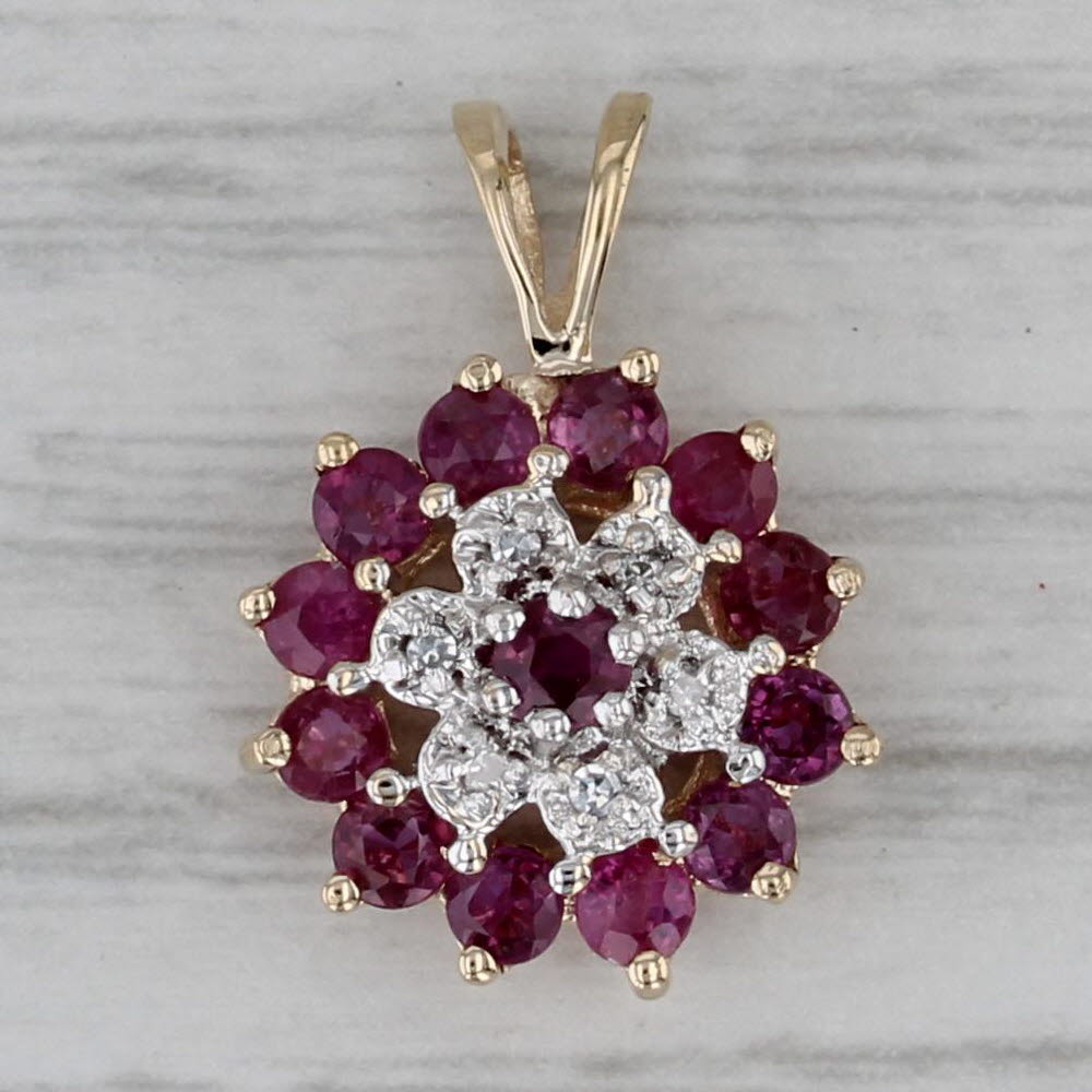 Dark Gray 0.58ctw Ruby Diamond Pendant 14k Yellow Gold Small Drop