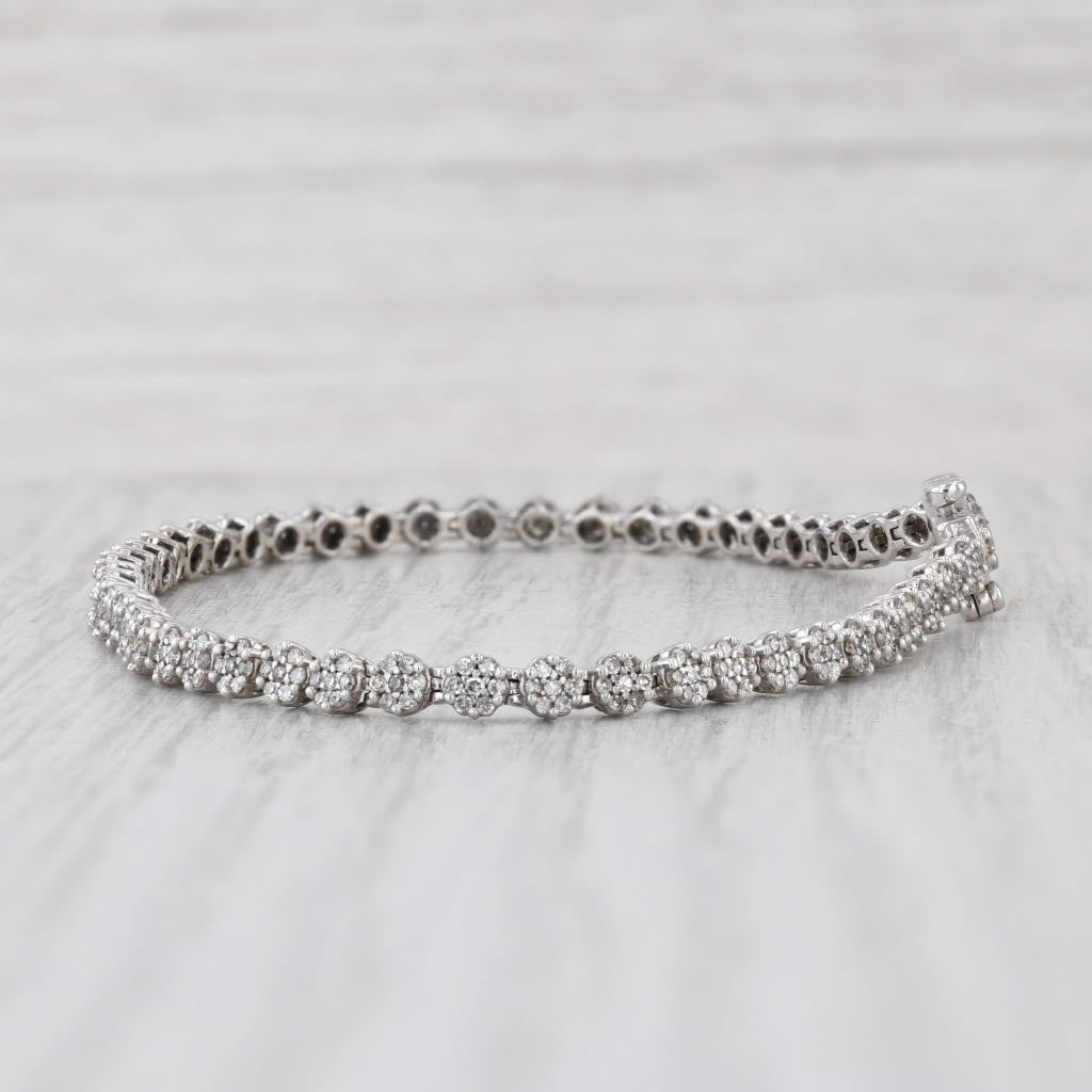 0.80ctw Diamond Tennis Bracelet 14k White Gold Bar Links 6.75" 3.1mm