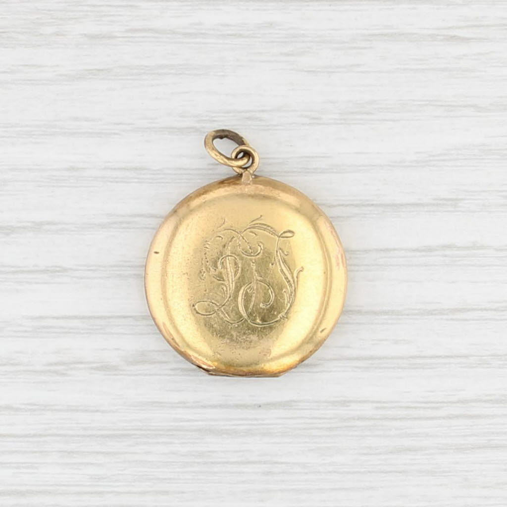 Ornate Vintage Locket Pendant Gold Filled Faux Pearl Engraved Fob Charm