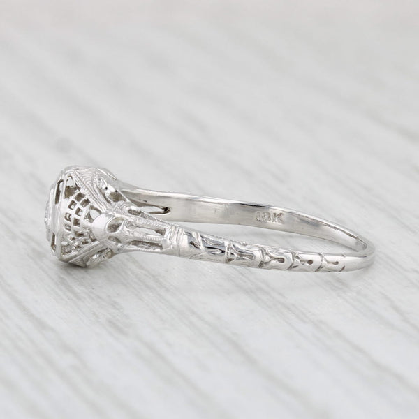 Art Deco Diamond Solitaire Engagement Ring 18k White Gold Filigree Size 8