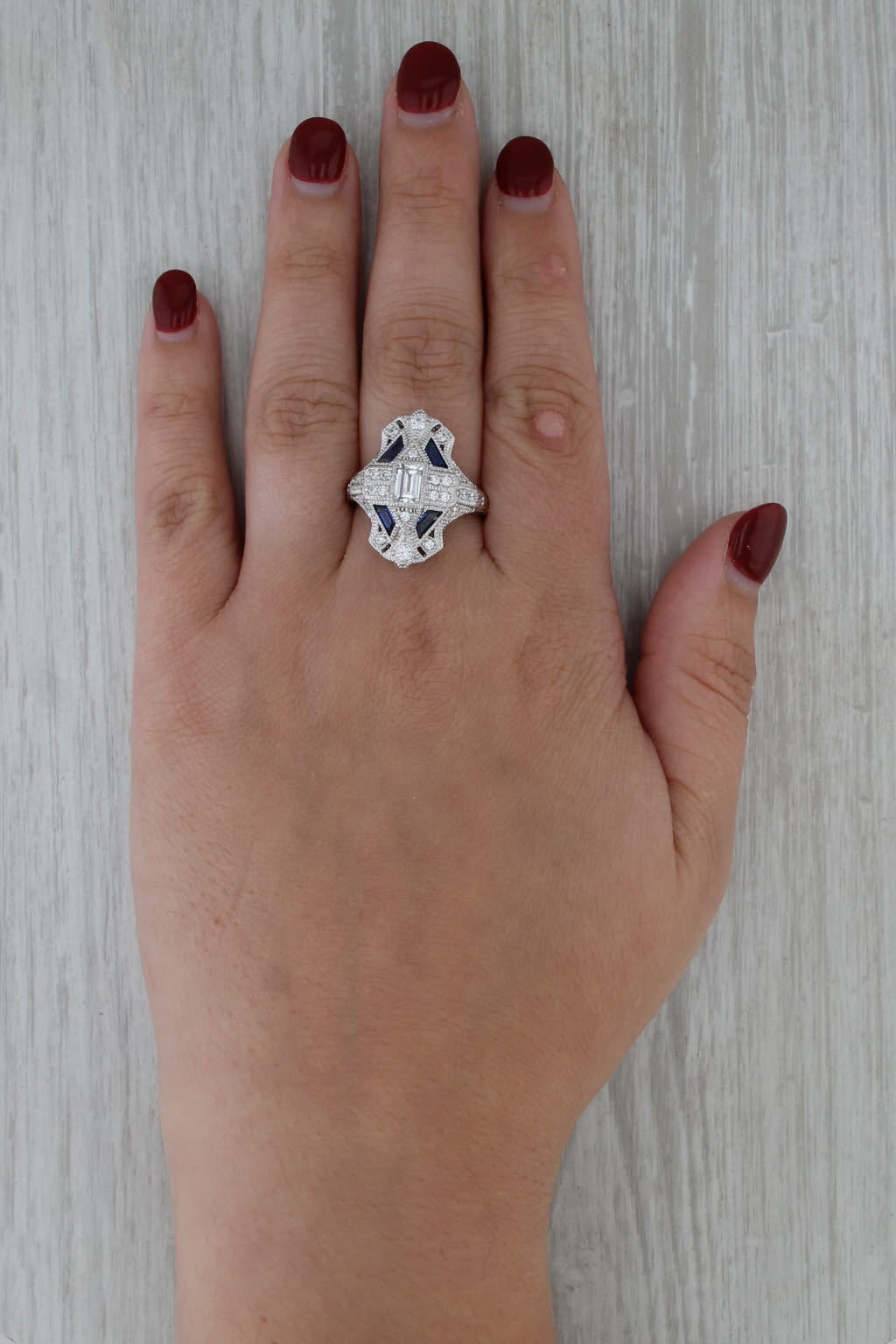 Cubic Zirconias Lab Created Sapphire Ring Sterling Silver Size 9 Cocktail