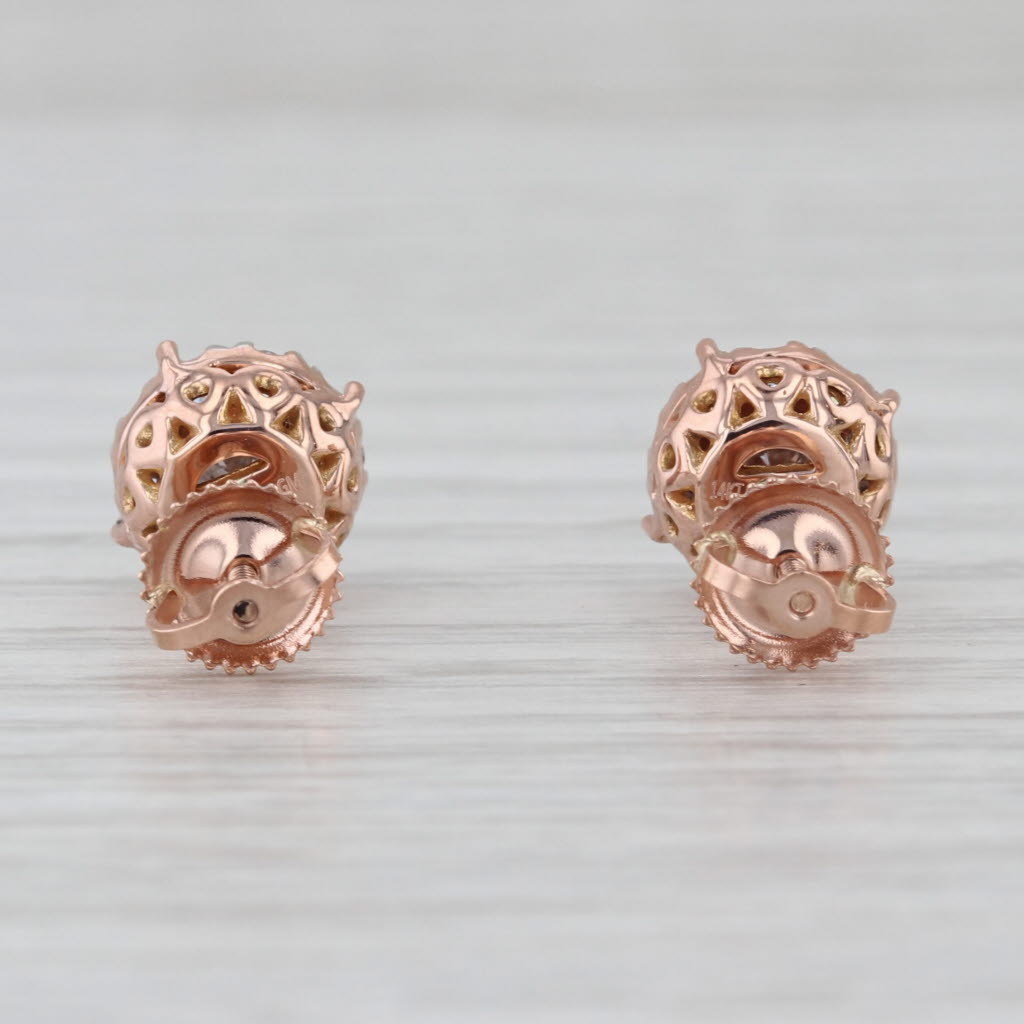 0.84ctw Round Diamond Halo Stud Earrings 14k Rose Gold Screw Back Studs