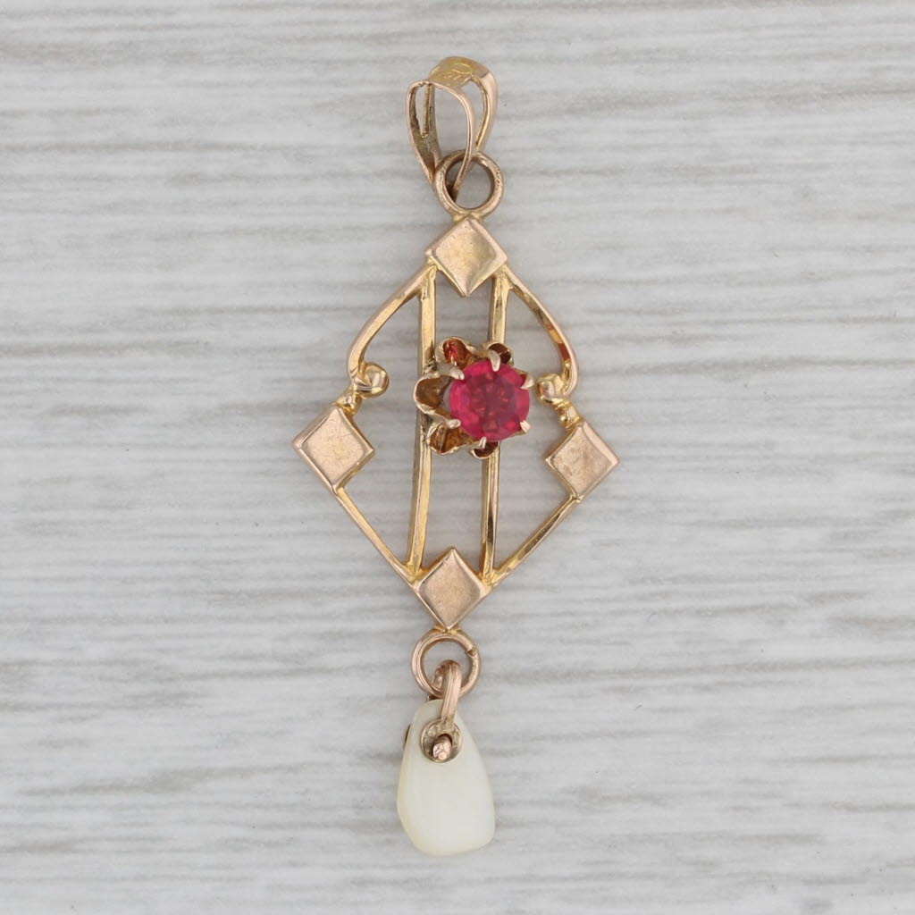 Gray Vintage Garnet Doublet Mother of Pearl Pendant Lavalier 10k Yellow Gold