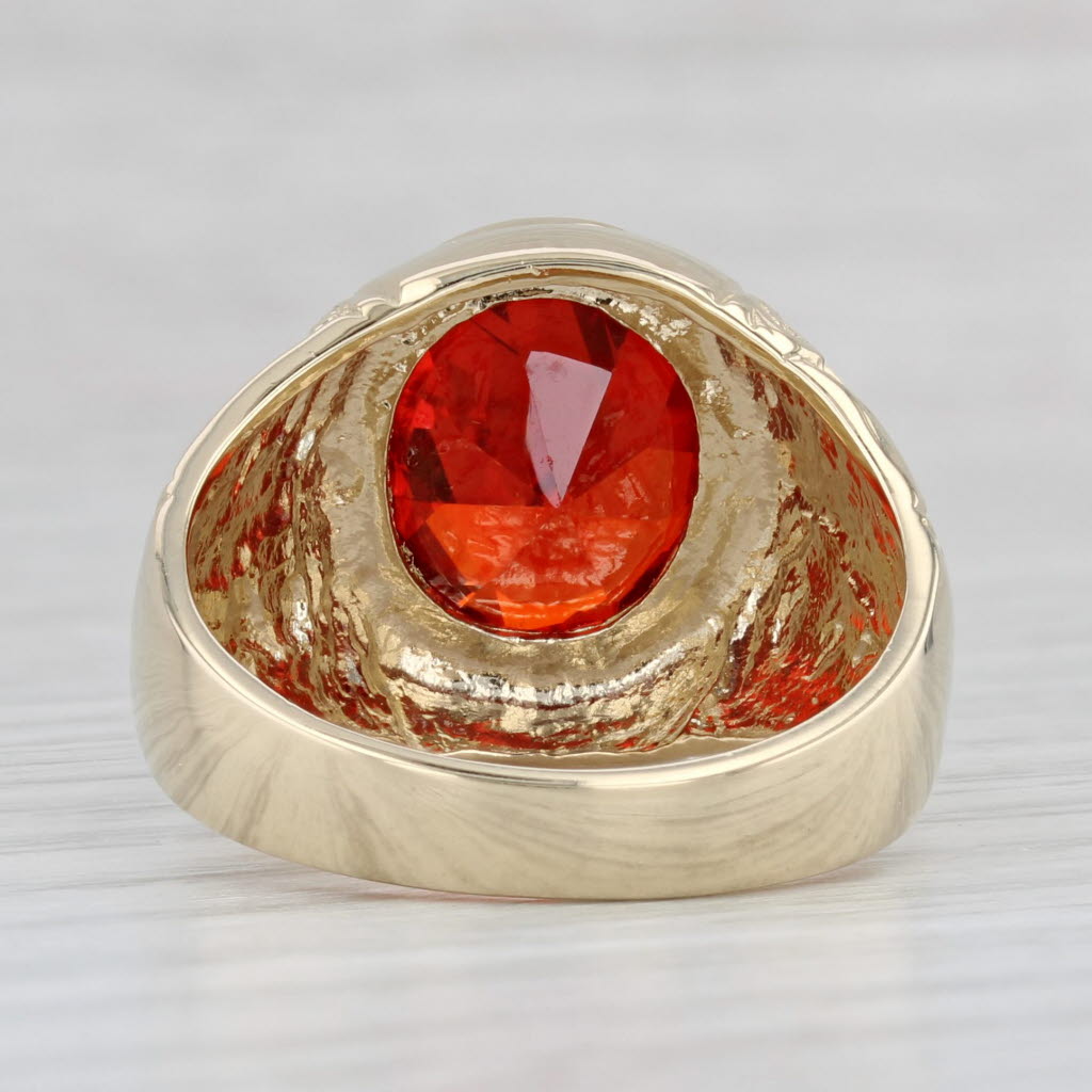 Light Gray 11ct Orange Red Cubic Zirconia Ring 14k Yellow Gold Size 10 Ornate