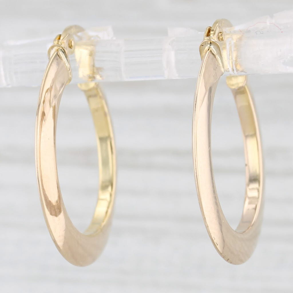 Light Gray Beveled Hoop Earrings 14k Yellow Gold Round Hoops Snap Top