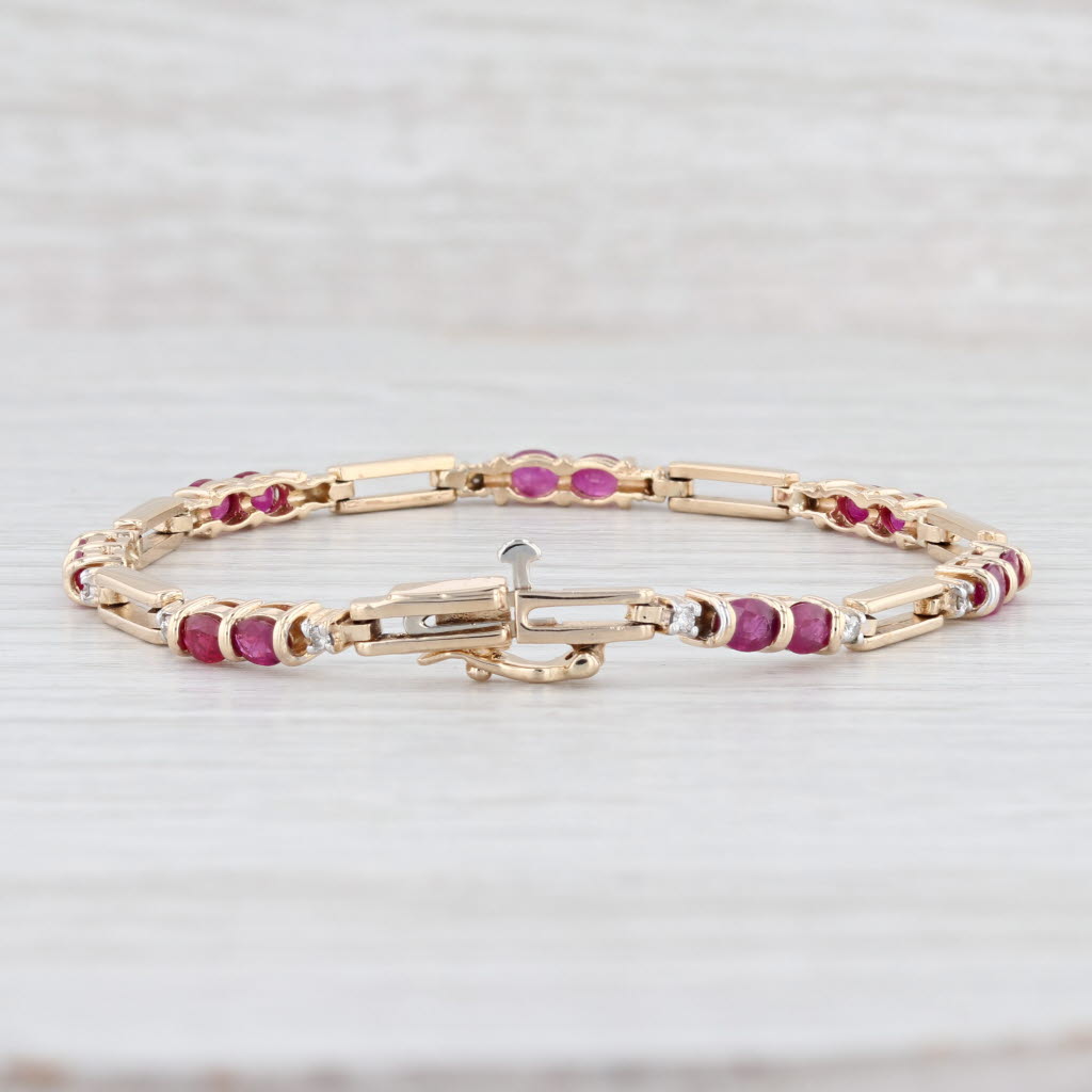 Light Gray 3.47ctw Ruby Diamond Bracelet 14k Yellow Gold 6.5" 3.4mm