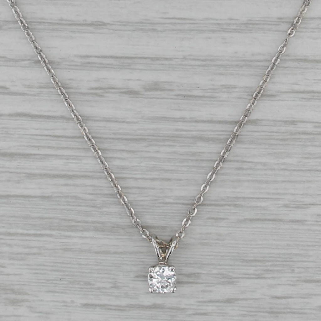 0.42ct Round Diamond Solitaire Pendant Necklace 14k White Gold 15.5" Cable Chain
