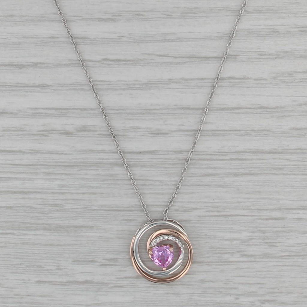 Lab Created Pink Sapphire Heart Pendant Necklace 10k Gold Sterling Silver 18.25"