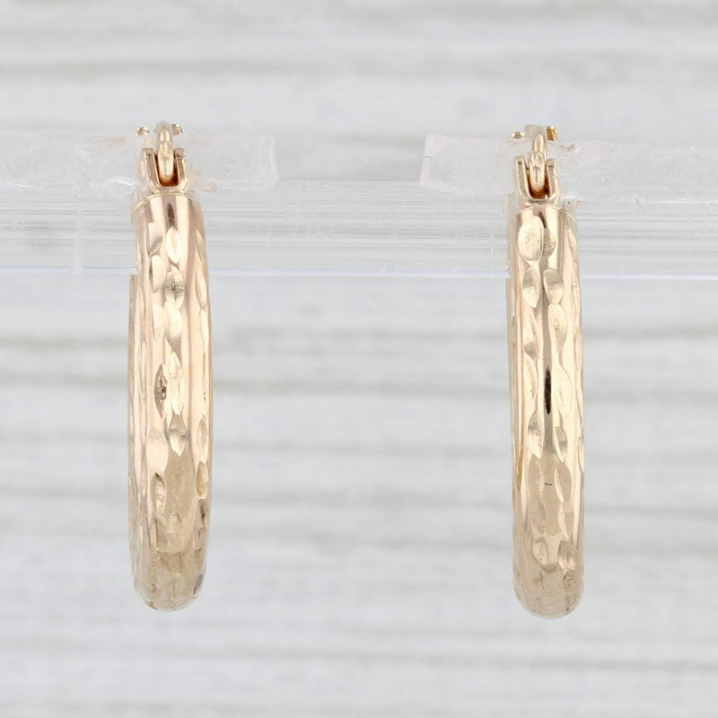 Hammered Hoop Earrings 14k Yellow Gold Snap Top Round Hoops