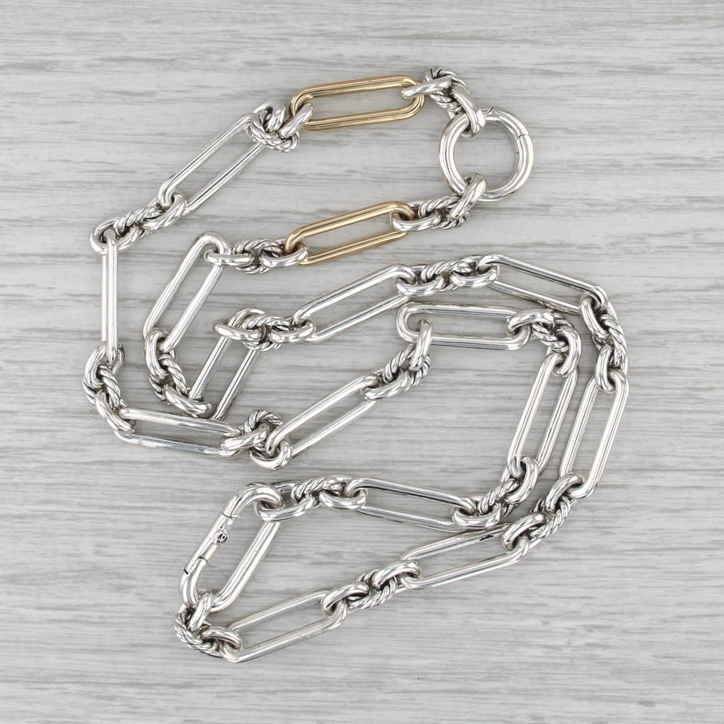 David Yurman Oval & Circle Link Necklace Sterling Silver 18k Gold Overlay 21"
