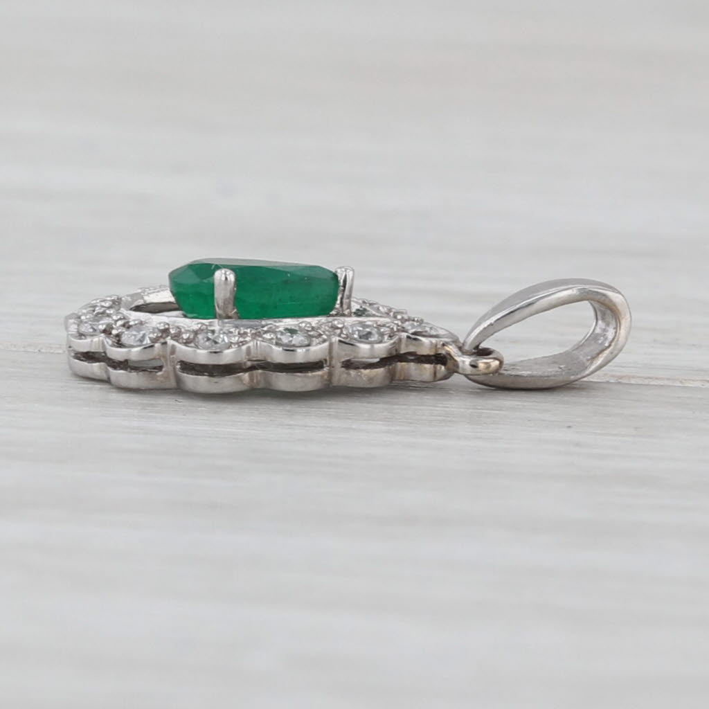 0.47ctw Emerald Diamond Halo Teardrop Pendant 14k White Gold