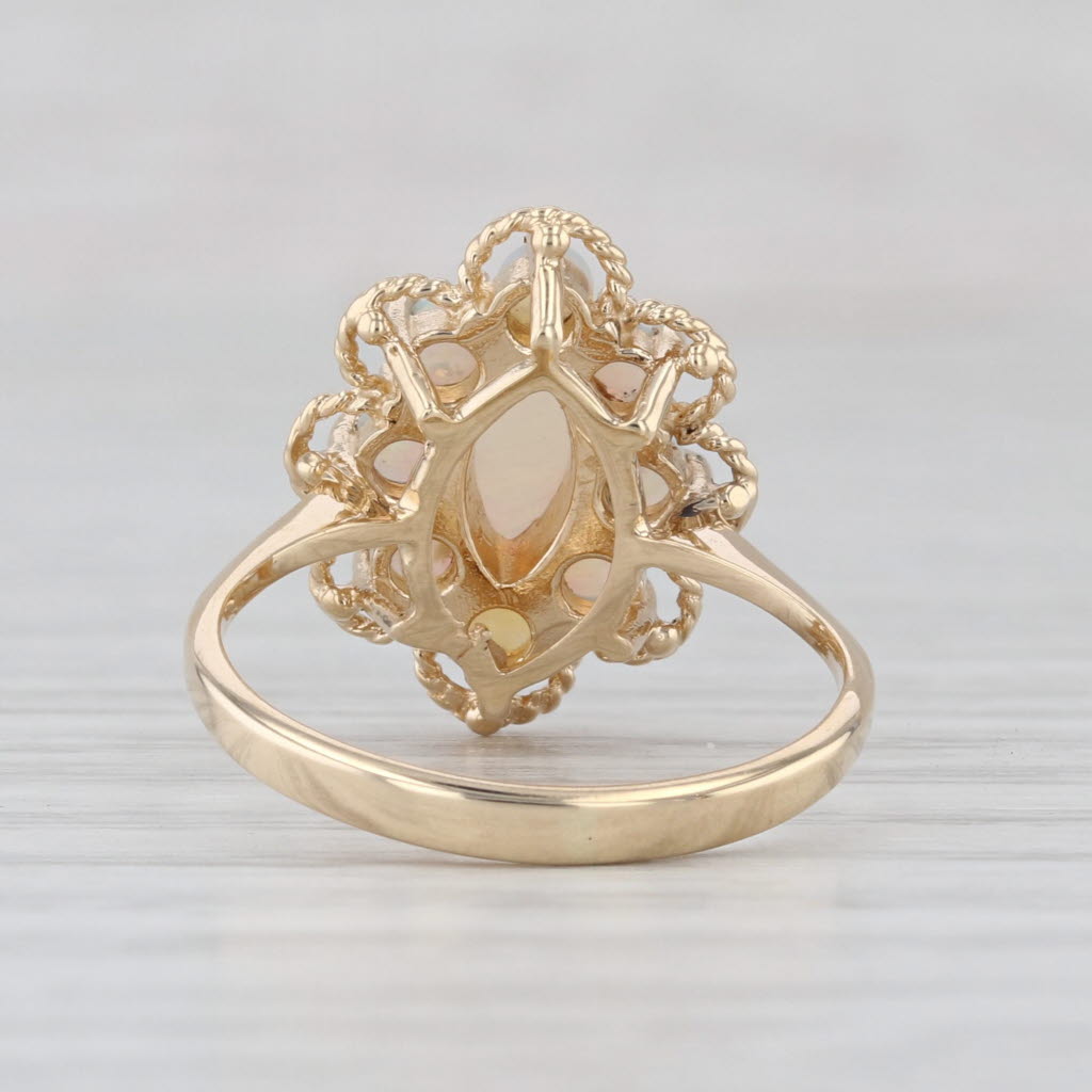 Vintage Opal Cabochon Halo Ring 10k Yellow Gold Size 5.25