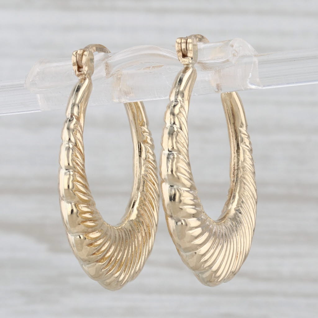 Beveled Hoop Earrings 10k Yellow Gold Snap Top Posts Round Hoops