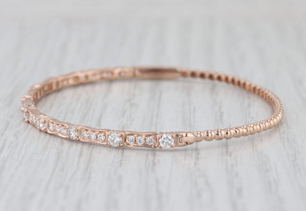 1.25ctw Diamond Bangle Bracelet 14k Rose Gold 6.75" Stackable
