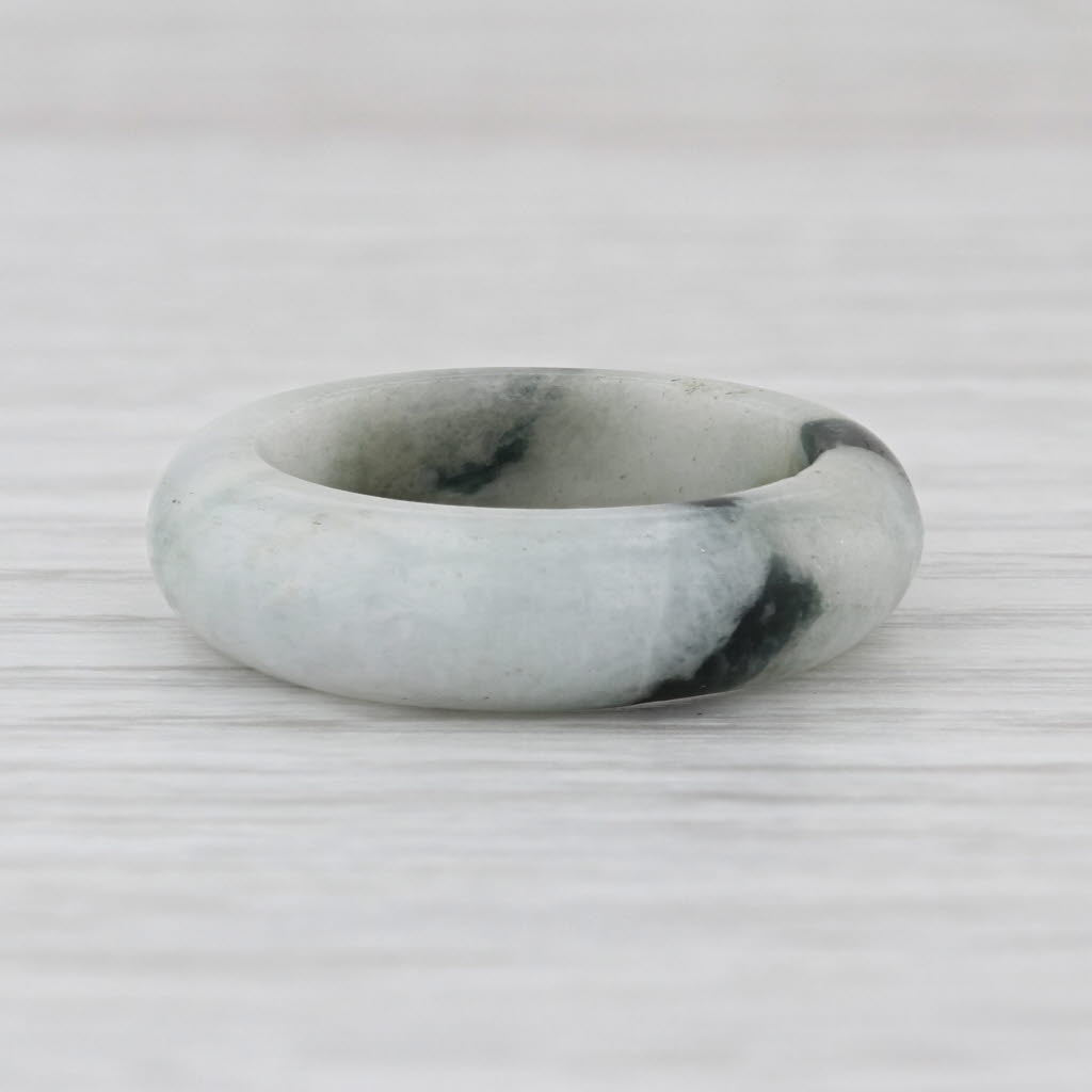 Marbled Green Jadeite Jade Band Ring Size 6.75 6.2mm