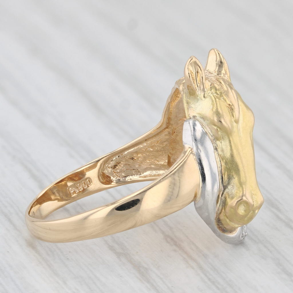 Light Gray Diamond Accented Horse Ring 18k Yellow Gold 900 Platinum Size 6.25