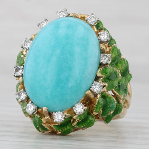 Gray Vintage Amazonite Diamond Ring 18k Yellow Gold Size 6.75 Jack Gutschneider