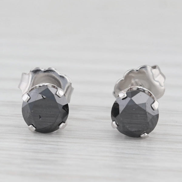 1.84ctw Black Diamond Stud Earrings 14k White Gold Round Solitaire Studs