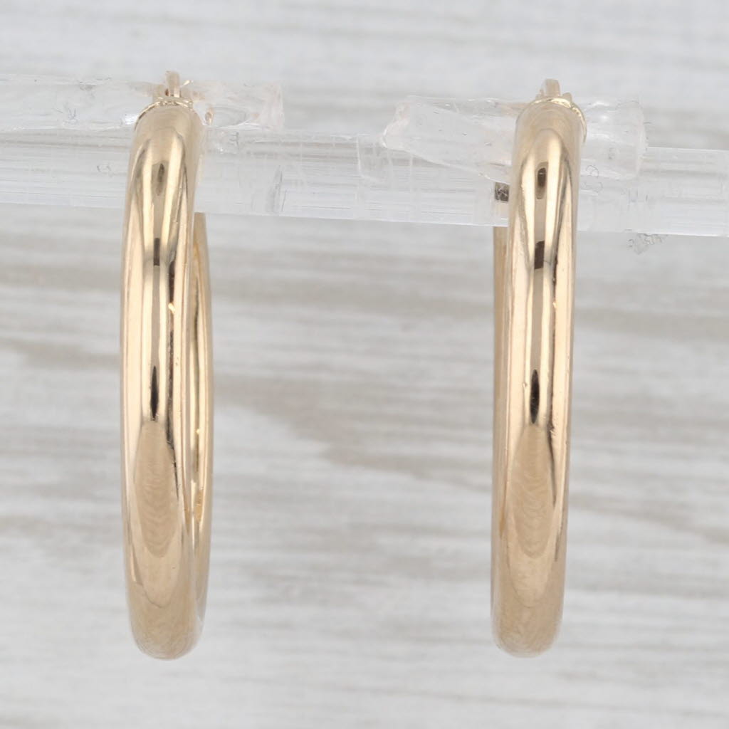 Gray Round Hoop Earrings 14k Yellow Gold Snap Top 25 x 3mm Hoops